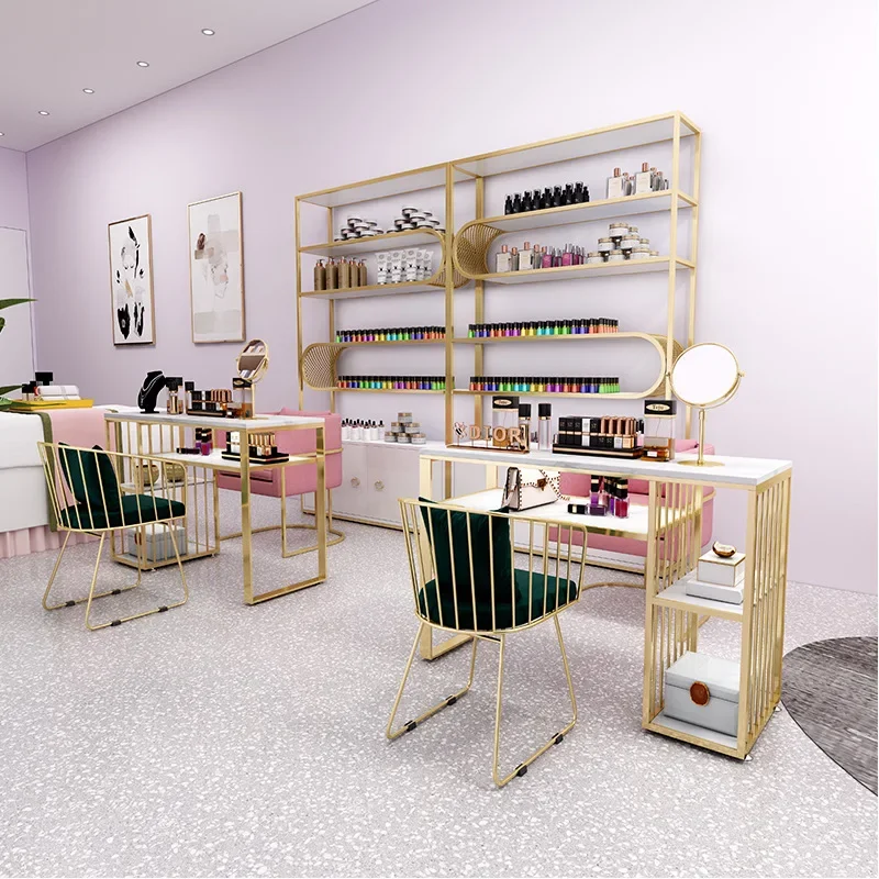 Modern minimalist table and chair set, marble single-person nail double-layer nail beauty salon table