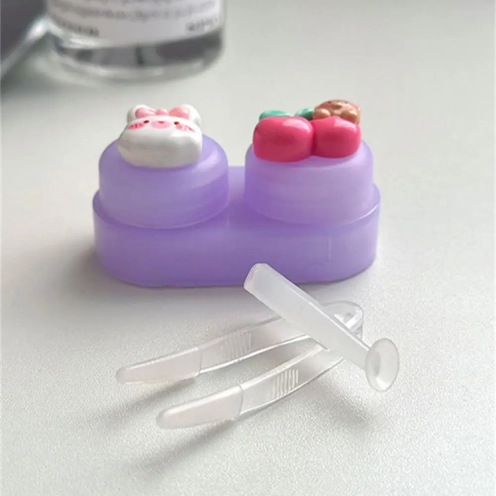 Cute Cartoon Contact Lens Case, plástico portátil, cosmético, caixa de armazenamento, mulheres, meninas