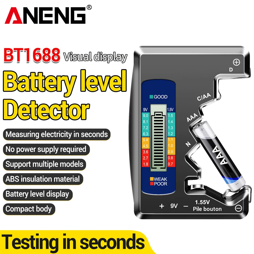 ANENG BT1688 Battery Tester C D AA AAA N 9V battery Test Detector Cell Button Universal Meter Visual Display Testing Tester Tool