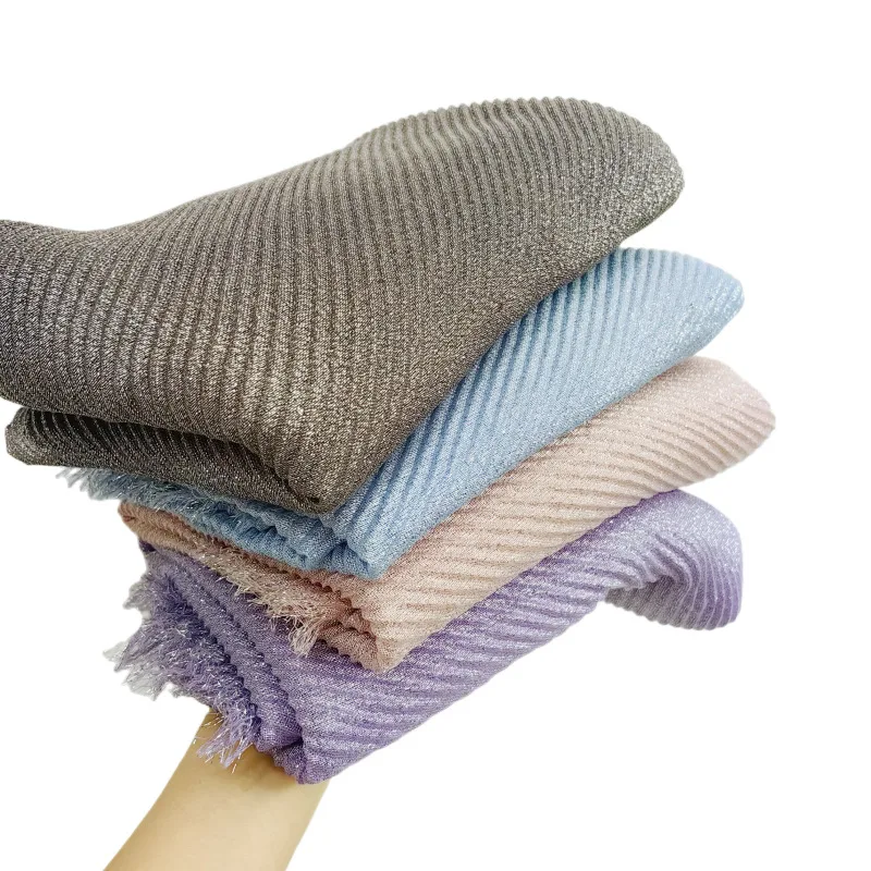 

New Glitter Thread Solid Color Scarf for Women Muslim Hijab Fringed Shawl Wrap Headscarf Islam Stoles Scarves Turban 190*70CM