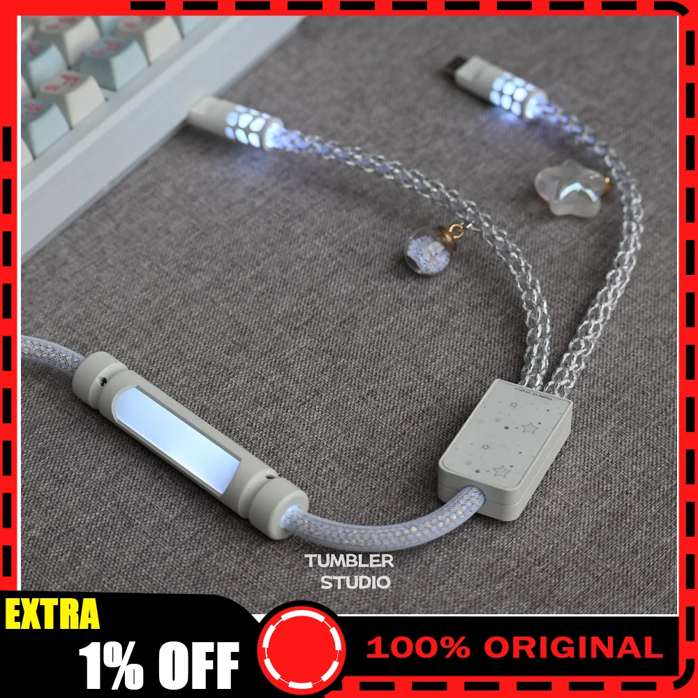 Tumbler Studio Silver Star One-to-Two 8K Mechanical Keyboard Aviator Cable One Input Dual Output Coiled Magnetic Switch Cord