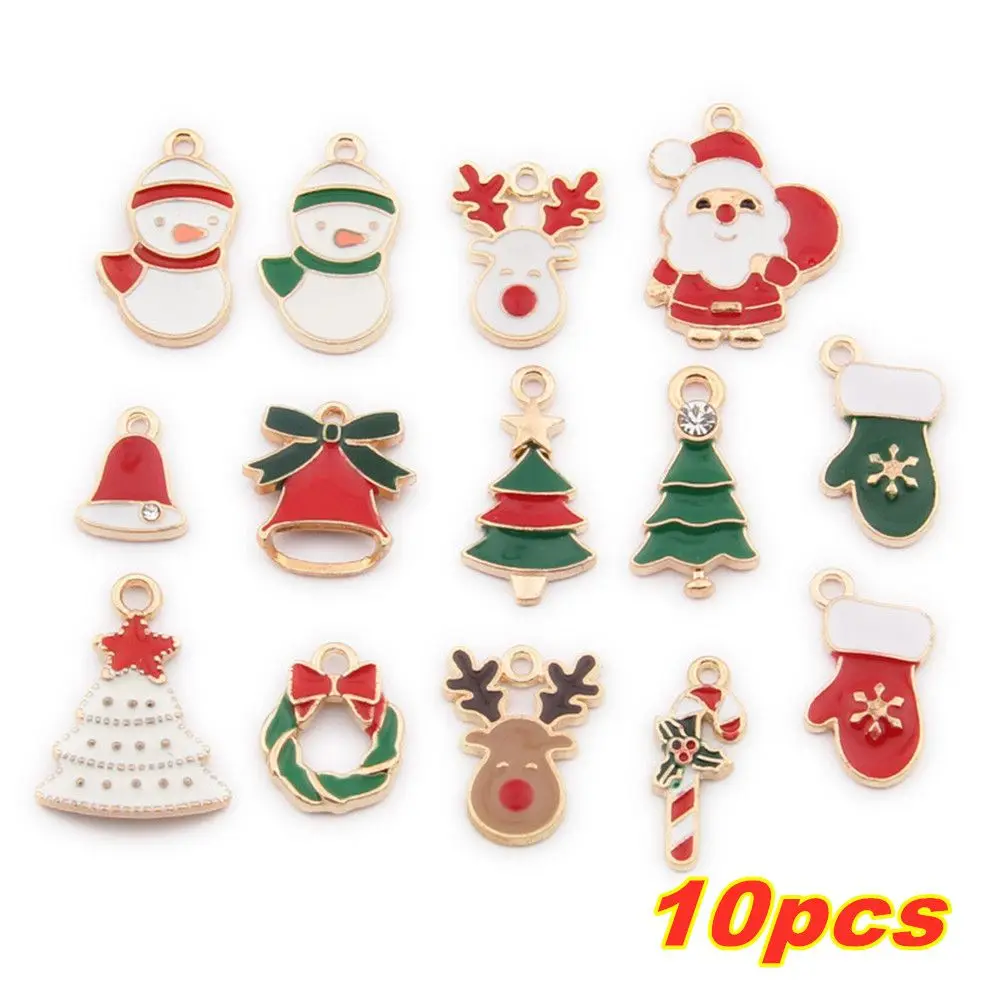 10pcs DIY Jewelry Handmade Craft Earrings Snowman Enamel Santa Claus Christmas Tree Elk Charms Pendant