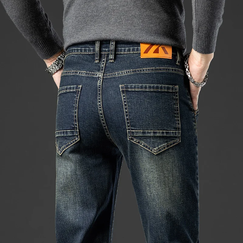 

Men's Vintage Stretch Straight Jeans Autumn and Winter New Styles Fashionable Nostalgic Retro Yellow Mud Dyed Jeans for Men
