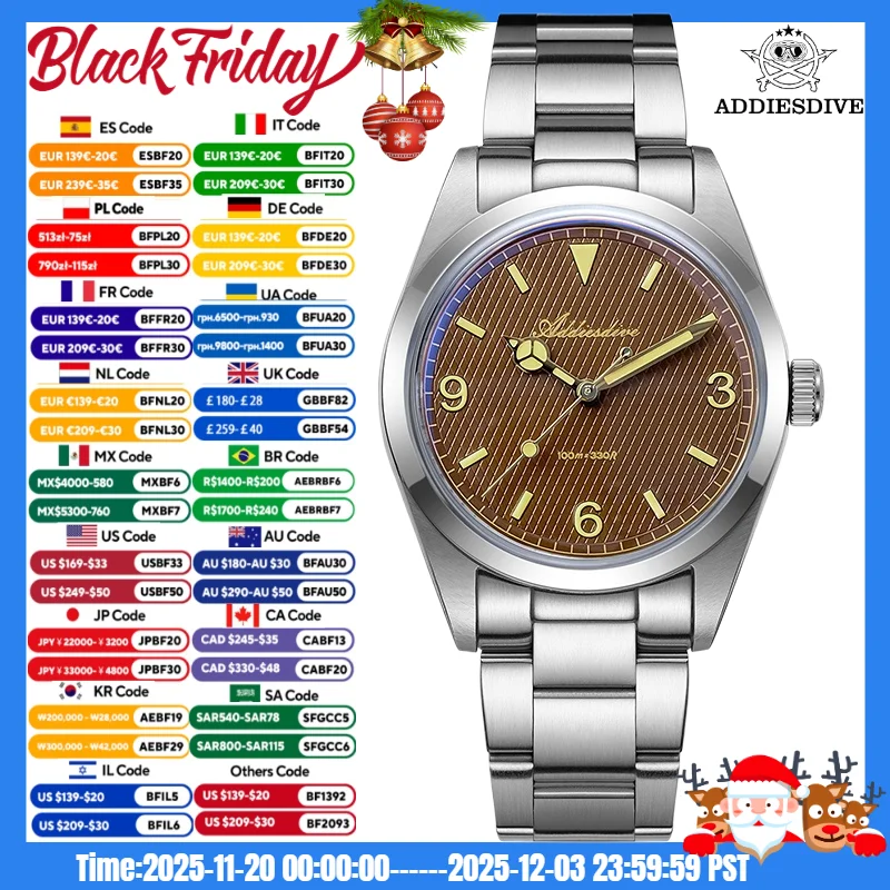 ساعة Addiesdive للرجال AD2096 reloj hombre 316L من الفولاذ المقاوم للصدأ مضيئة 10Bar مقاومة للماء مرآة فقاعية ساعة كوارتز زجاجية