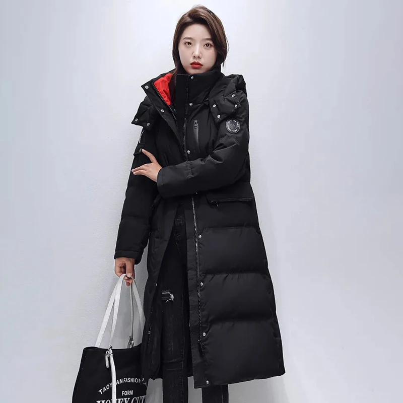 Duck Duck Winter 2023 New Loose Warm Joker Bown  Female Korean Fashion Solid Color Hooded Temperament Long Coat FemaleTide