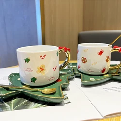 Christmas Ceramic Cup Coffee Mugs with Plate Suit Household Exquisite Afternoon Tea Cups Creativity Breakfast Milk Couple Gift