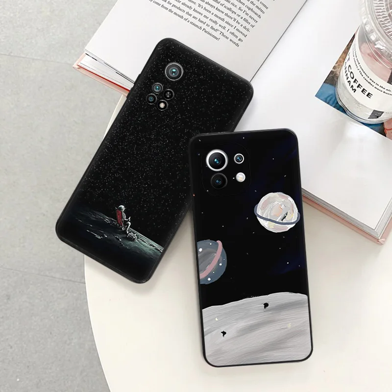 Soft Case for Redmi Note 11 11S 10 Lite 10S 12 12s Note11 Pro 5G 9 9T 8 8T 7 9S Meteor Moon universe Black Phone Cases Cover