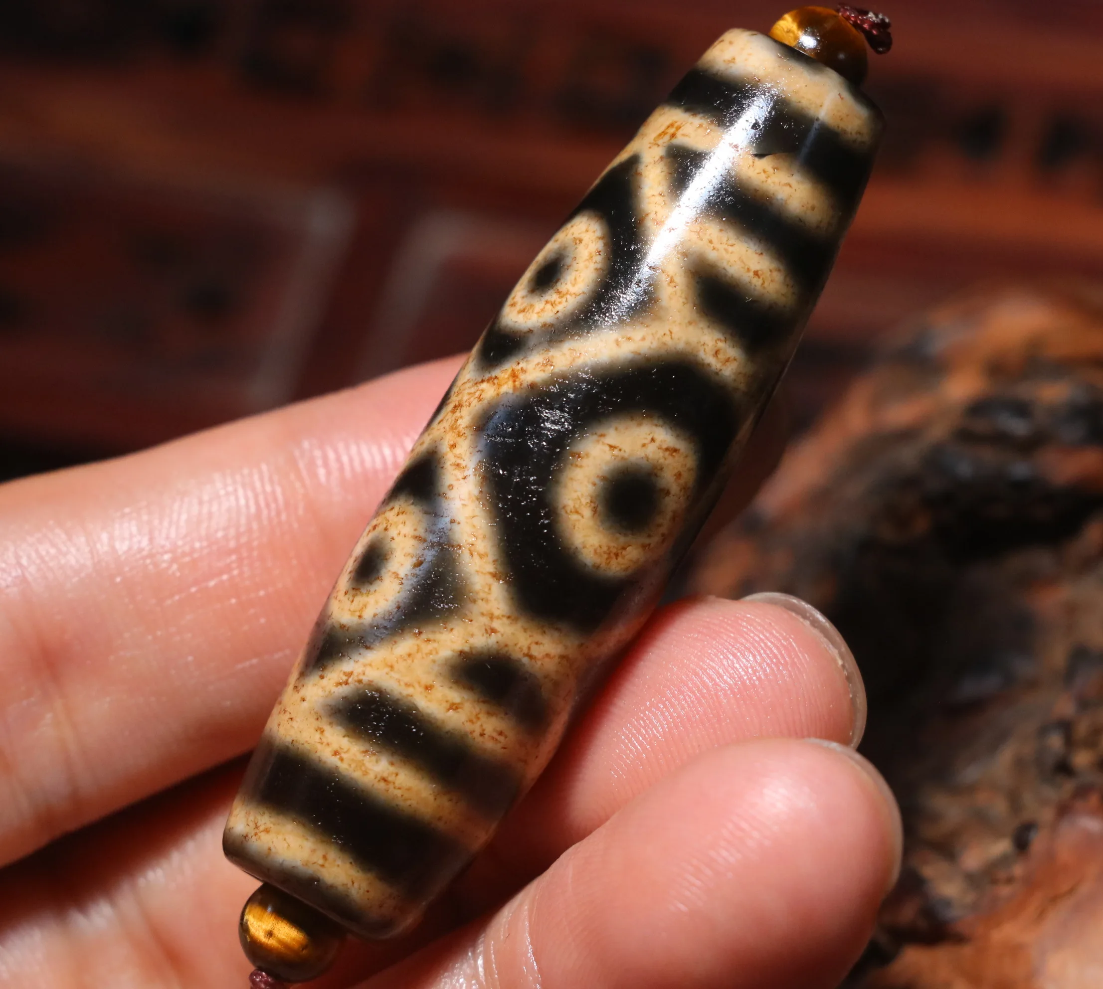 Energy Tibetan Old Agate 6 Dragon Eyed Master dZi Bead Speaker Hole Pendant 58S For Jewelry Treasure A23