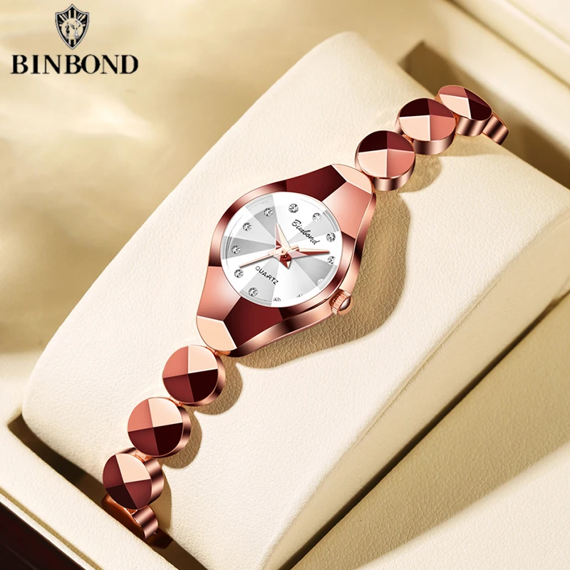 BINBOND Casual Fashion Quartz Watches Women Top Brand Luxury Stainless Steel Strap Waterproof Watch Elegant Business Women Watch