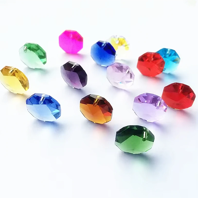 Top Quality 14mm Multicolor K9 Crystal Octagon Beads In 1Hole Glass Stones Suncatcher Making Parts Home Decoration
