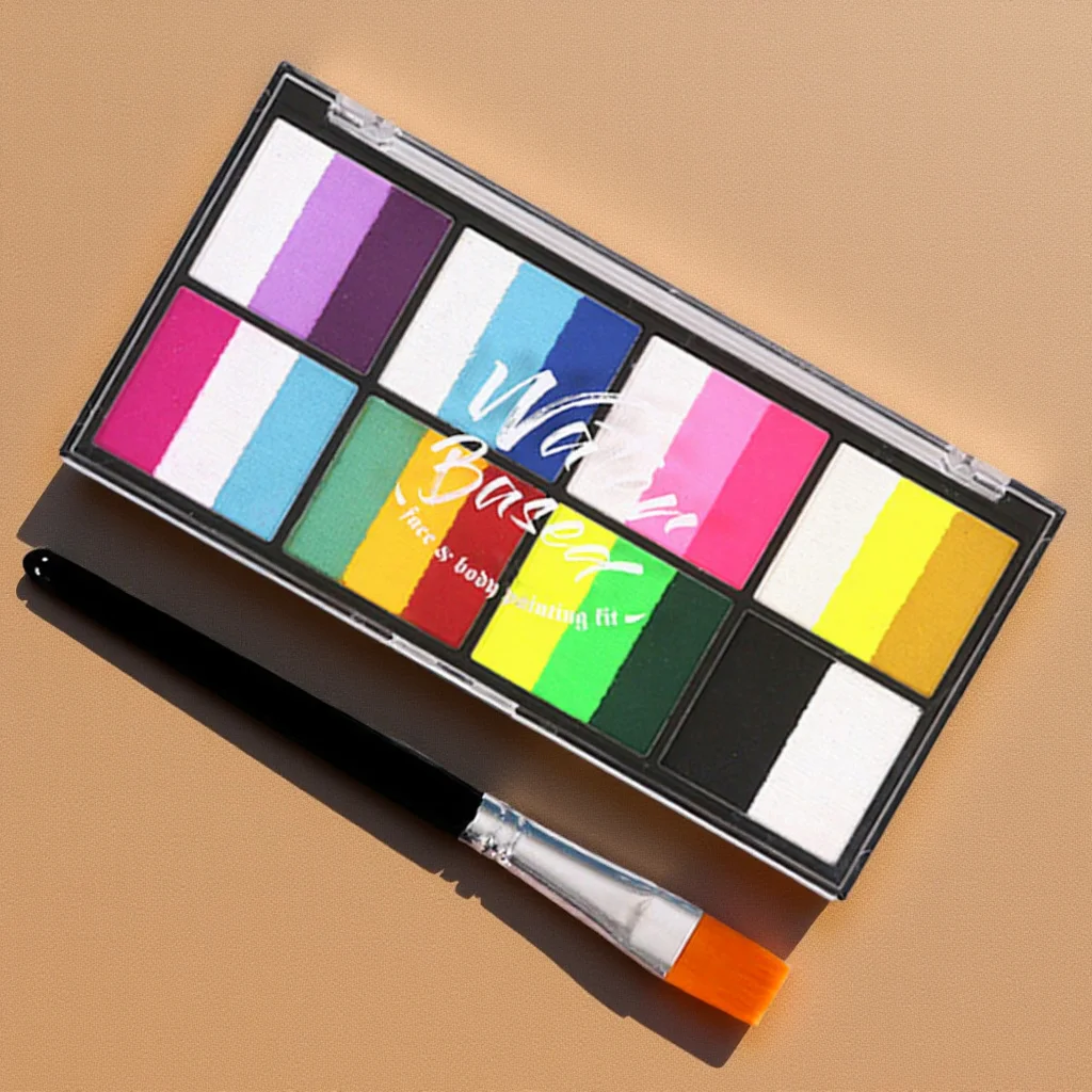 

8 Cells Body Paint 1 Brush Water Soluble Quick Dry Face Makeup Cosmetics Adult Cosplay Pigment Festival