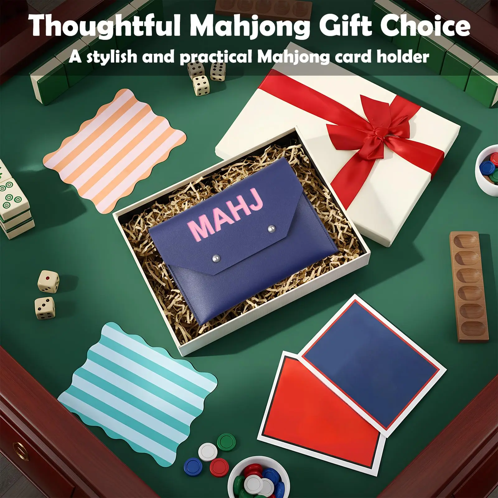 5 Colors to Choose From, Mahj Mahjong Card Holder, Storage Bag, Coin Purse, Id Holder, Etc., Suitable for Id Cards, Mahjong Accessories, Protective Cover, High-Quality Pu Faux Leather Material, with Secure Closure, Gift for Your Lover for Game Night (7X 5inch