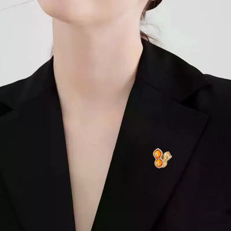 Gold Plated Peanut Brooch Orange: Agate Inlay Shiny Cubic Zirconia Daily Wear Parties Gifts