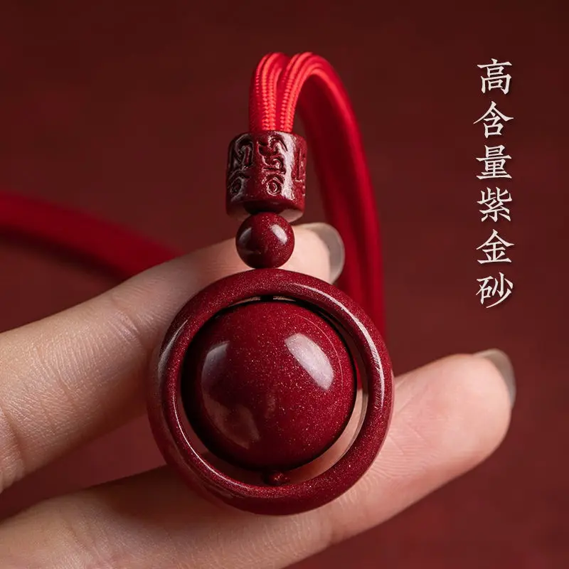 Cinnabar Authentic Transit Bead Pendant for Men and Women with High Content Purple Gold Sand Birthyear Necklace As A Couple Gift