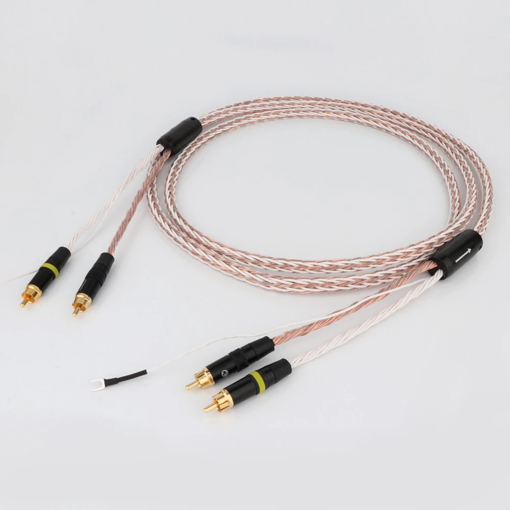 Wysoka czystość 8TC OCC 2RCA do 2RCA uziemienie Y wtyczka LP Audio Phono Tonearm kabel z przewód uziemienia kabel do telefonu linia Audio