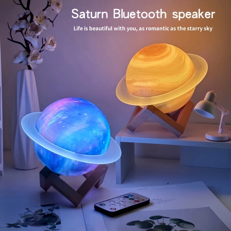 Hot Galaxy Starry Glow Sky Saturn 5.0 Bluetooth Speaker Science Fiction Romance Lighting Remote Control  Night Light Gift