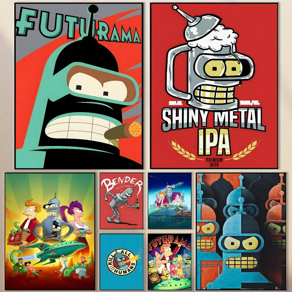 

F-Futurama B-Bender Anime Poster Modern Waterproof HD Wall Art Decal Self-Adhesive Aesthetic Decor for Home Living Room Bedroom