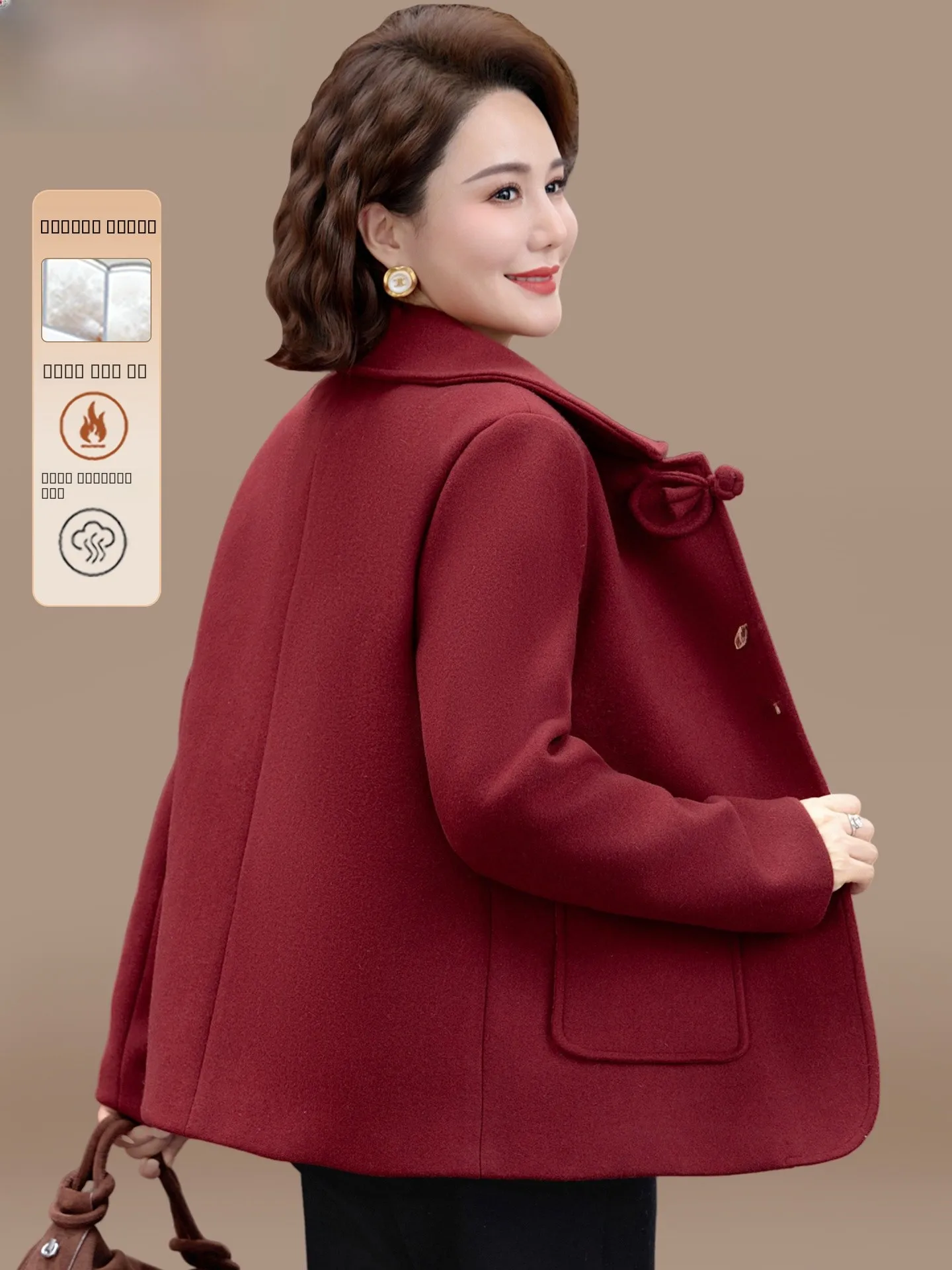 

Утепленное шерстяное пальто на хлопковой подкладке для женщин среднего возраста: повседневное, свободное, теплое, из полиэфирного волокна