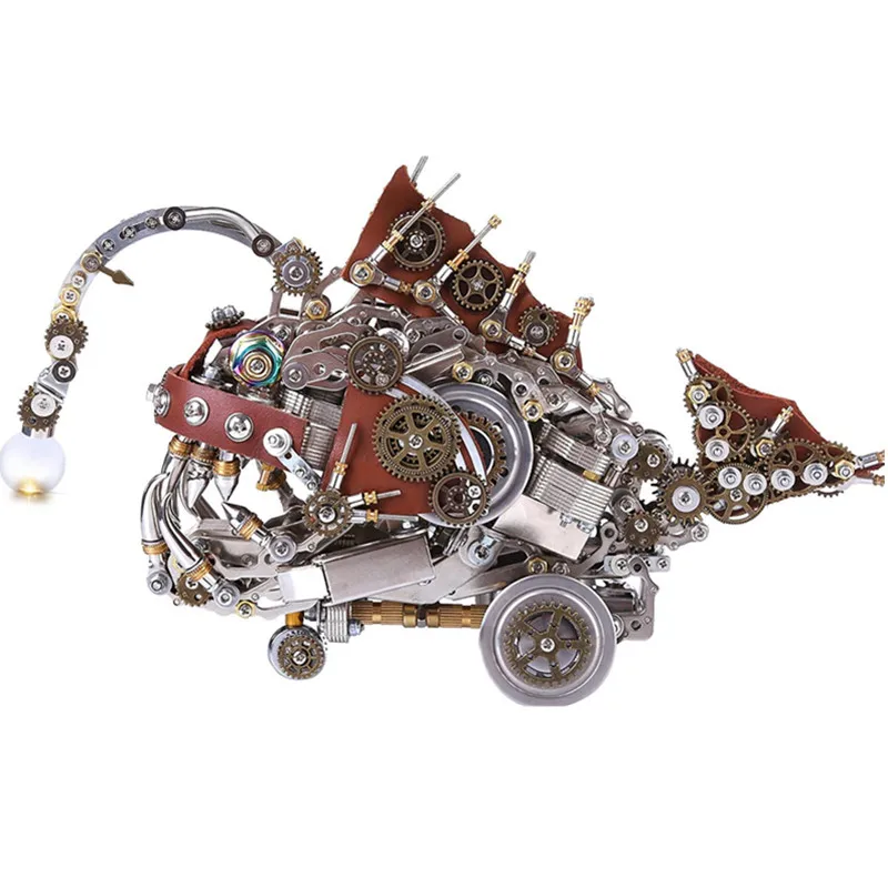 

1000Pcs+ DIY Mechanical Anglefish Metal Assembly Kits Steampunk Style 3D Puzzle Metal Ocean Animals Model Kit with Luminous Bulb