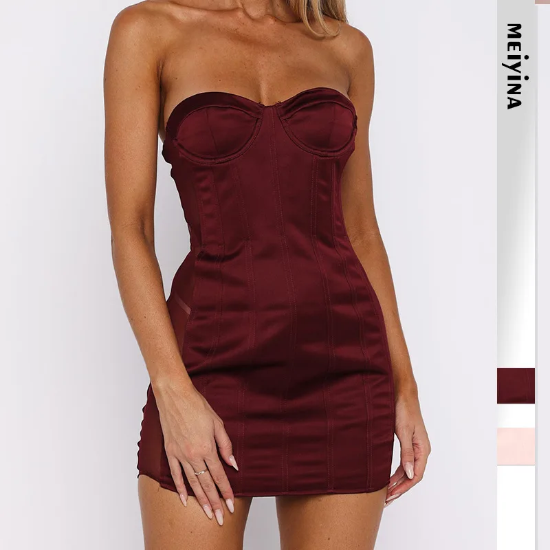 

Новинка 2026: Женское облегающее платье-бюстье с открытыми плечами, однотонное, в уличном стиле, короткое, летнее, для женщин