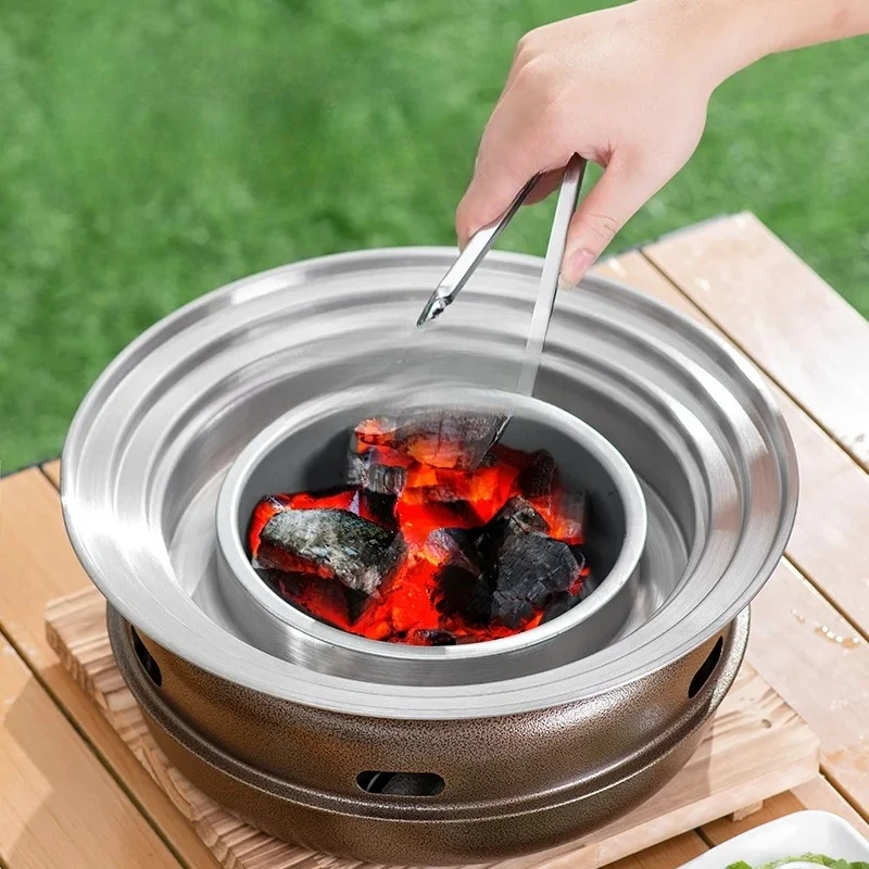 Portable Japanese Cast Iron Grill, Dual-Purpose BBQ & Hot Pot Grill for Outdoor Camping & Campfire Charcoal Fired Folding Design