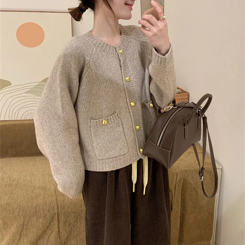 Sueter Mujer Invierno 2024 New Korean Style Female Cardigans Round Neck Short  Round Neck Sweter Women Autumn Soft Jacket