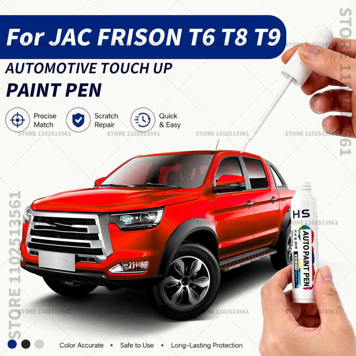 Lápiz Reparador de Pintura para Autos, Restaura el Acabado Original de Fábrica para JAC FRISON T6 T8 T9, Rojo Extremo, Blanco Ártico, Negro Ónix, Gris