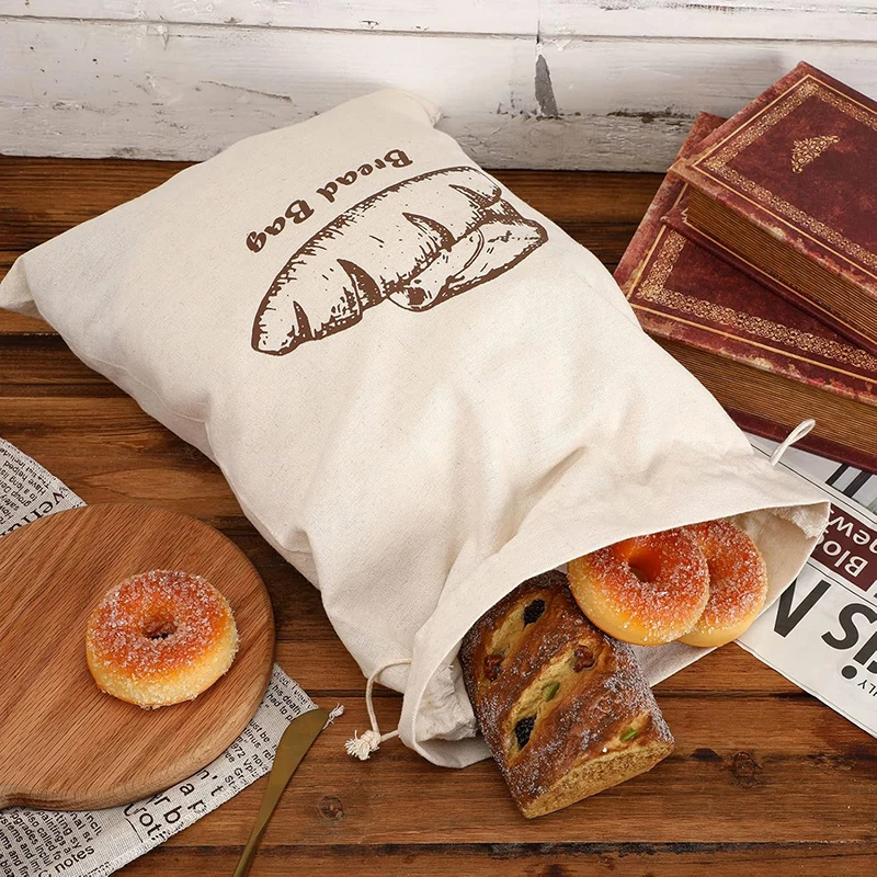 Natural Linen Bread Bag Reusable Drawstring Bag For Loaf Artisan Bread Storage Bag Food Storage Bag Bread Storage Bag Bread Bag