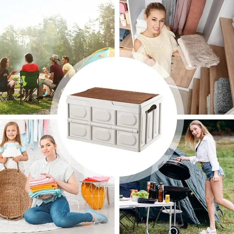 Outdoor Camping Storage Box Thickened Storage Box Foldable Storage Box Car Mounted Wooden Cover Portable Household Storage Box