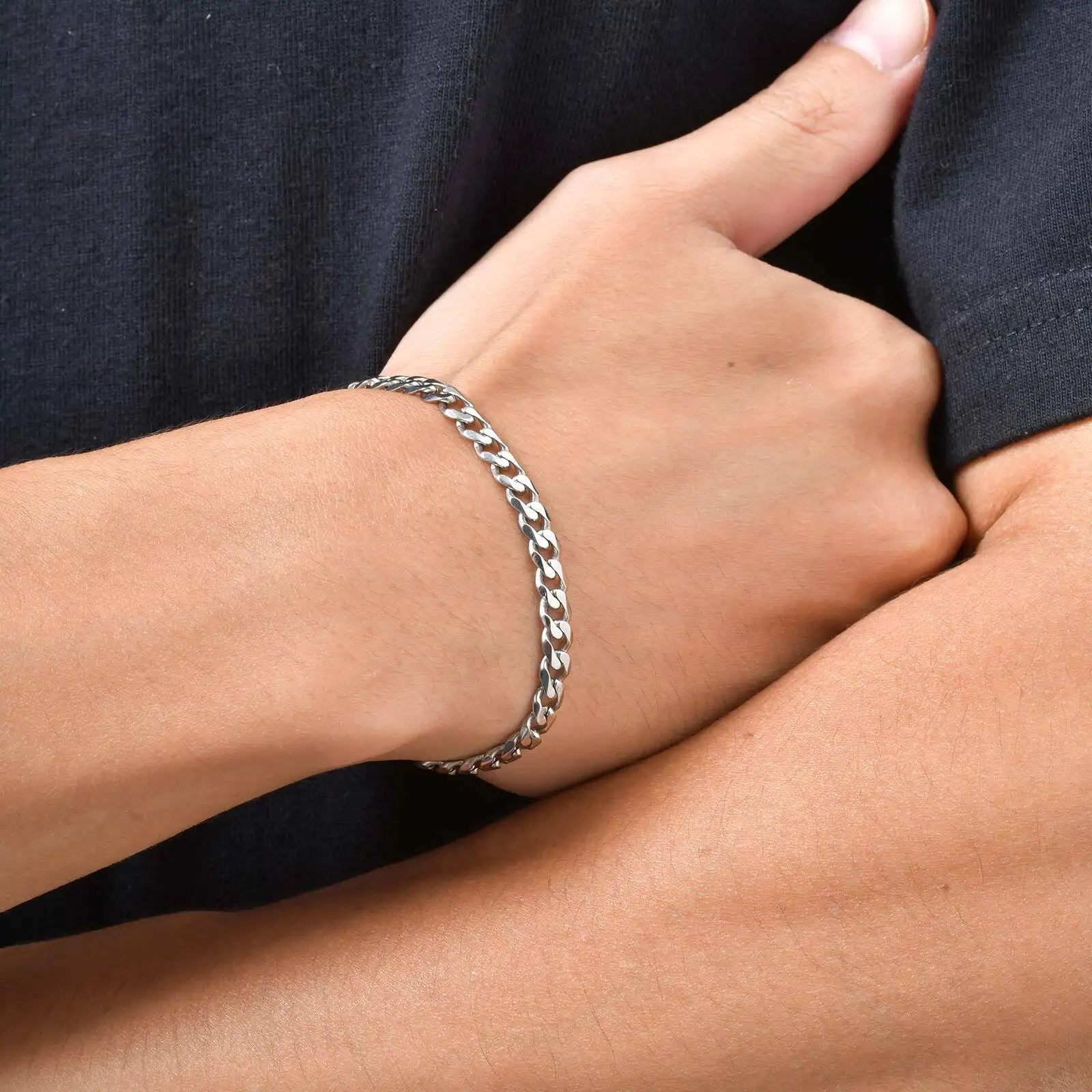 Vnox Stainless Steel 5mm Wide Chain for Men Women Bracelet Necklace Jewelry Set, Silver Color Jewelry Gift Christmas Anniversary - Image 4