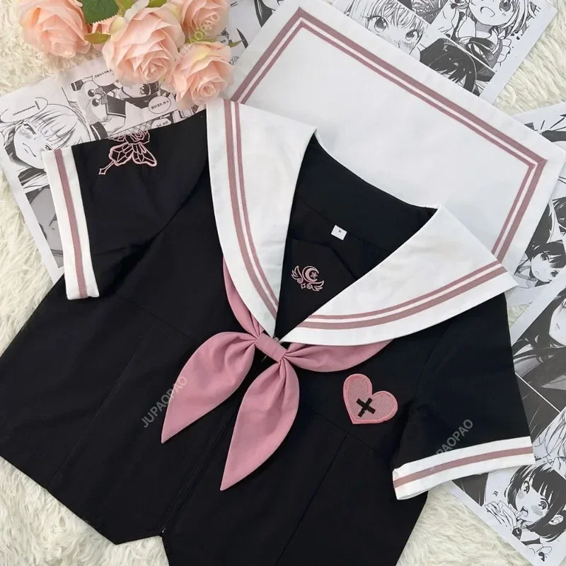 Japanische Schuluniform Jugend Mädchen JK Anzug Ins Stil Sexy Frühling und Herbst Rosa Krawatte Weißer Matrosenanzug Damen Langarmanzug