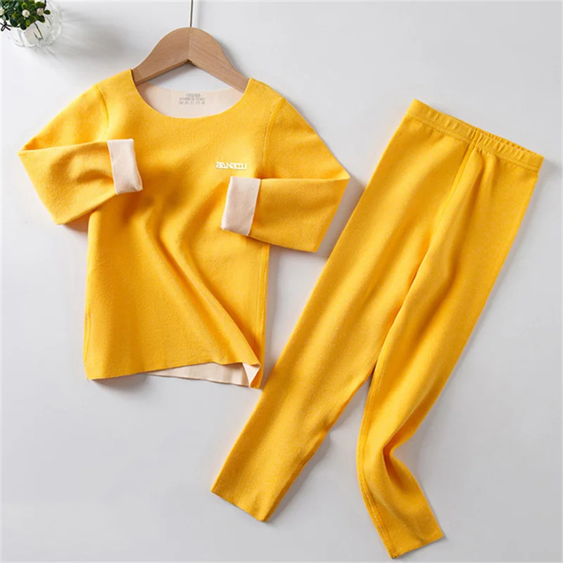 2023 Girls Pajama Sets No Trace Soft Warm Teens Sleepwear Autumn Winter Boy Thermal Underwear Suits Kids Homewear Top+Pants