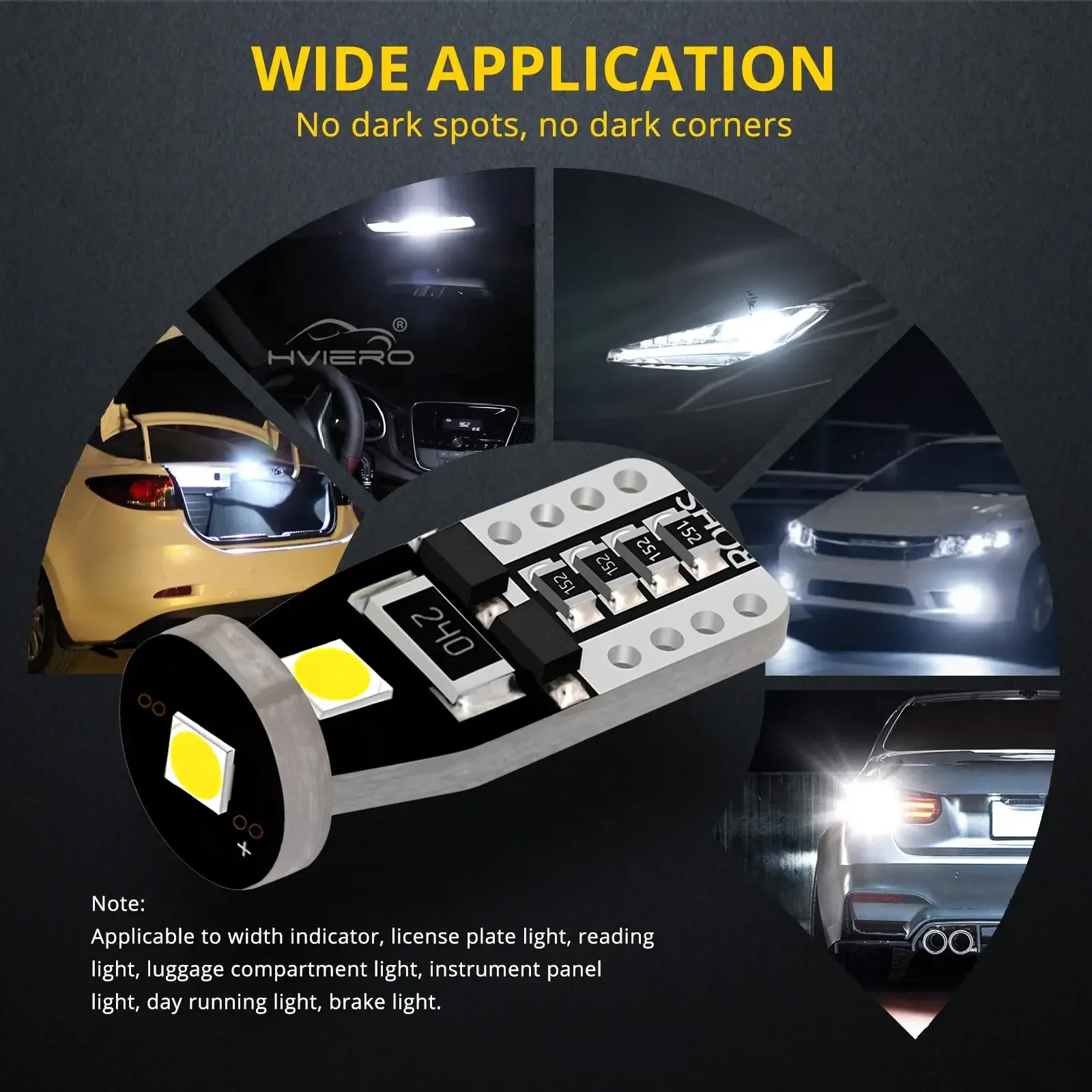 2/4X Car T10 3030 3SMD Interior Reading Dome Lamp License Plate Light Reverse Brake Trunk Clearance Turn Signal Led Yellow Red