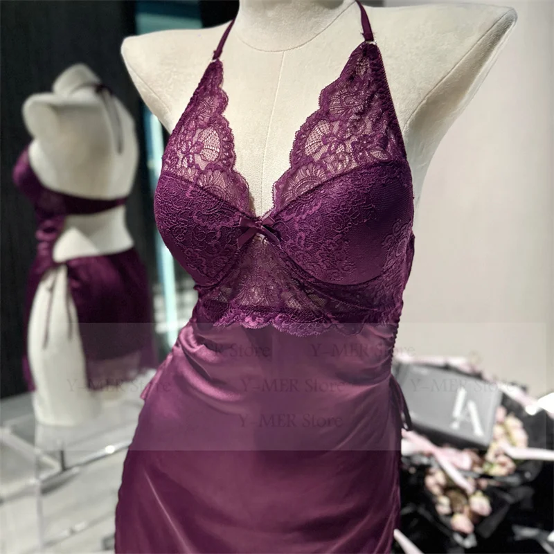 

Sexy Sheer Mesh Robe Set Halter Sleepshirt Women Nightgown Suit Underwear Mini Loungewear Nightdress 2Pcs Pijama Mujer Lingerie
