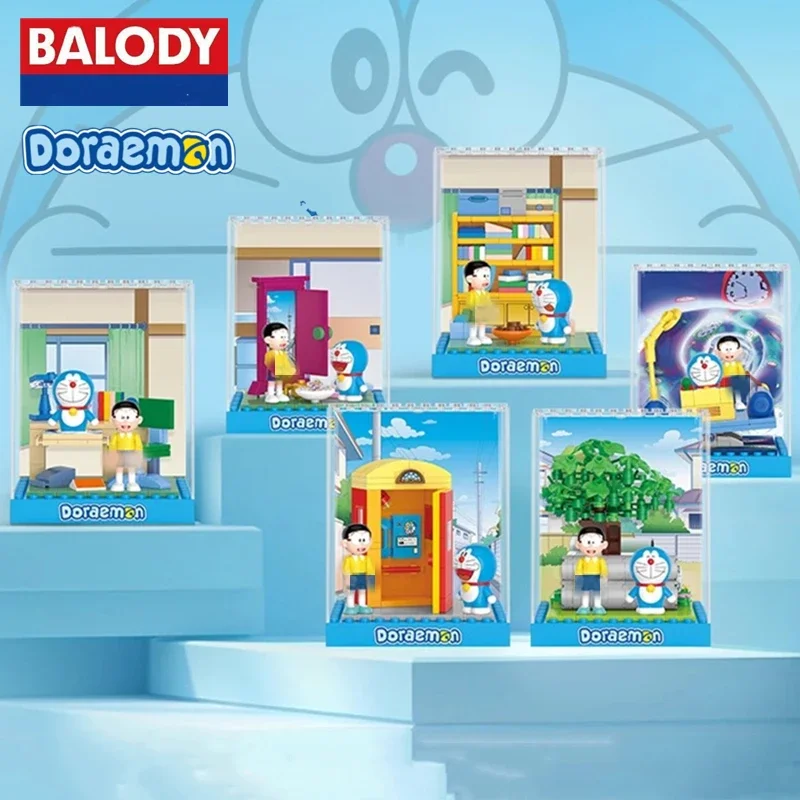 BALODY Doraemon building blocks Nobita Nobi micro scene model time machine hand-made kawaii childrens assembly toy birthday gift