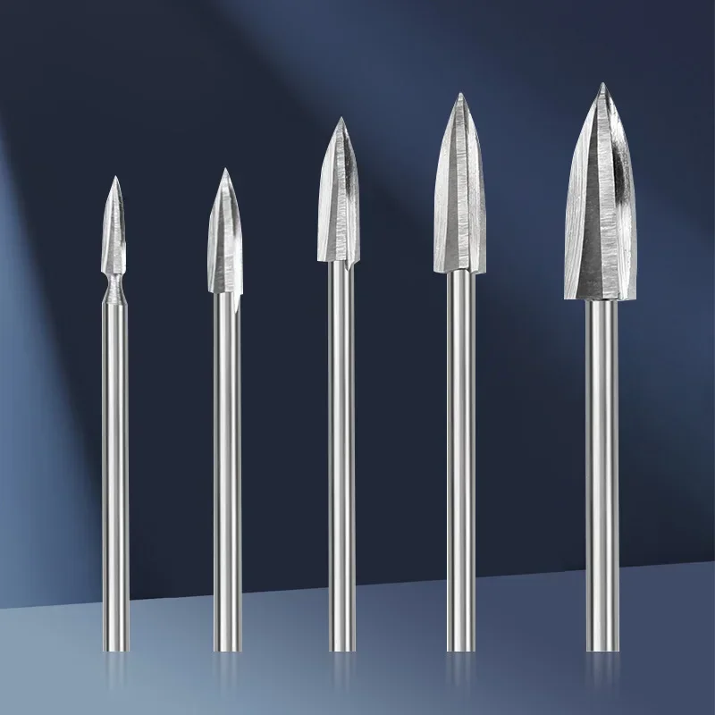 5Pcs Precise Woodworking Carve Tools Wood Carving Drill Bit Solid Carbide Root Milling Grinder Burr HSS Engraving Drill Bit Set