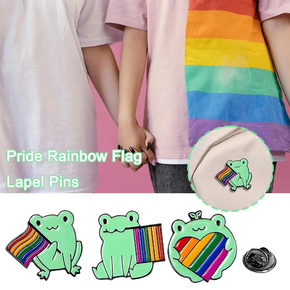 Frog Brooch Badge Cartoon Cute Love Frog Badge Bag Creative Bag Pride Buckle Lapel School Pins Accessories Rainbow Flag D9T2