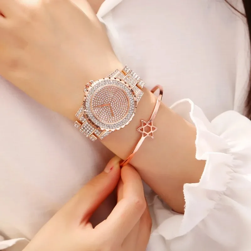 Reloj de cuarzo informal de acero inoxidable para mujer y niña, cronógrafo de lujo con diamantes de imitación, regalo, novedad