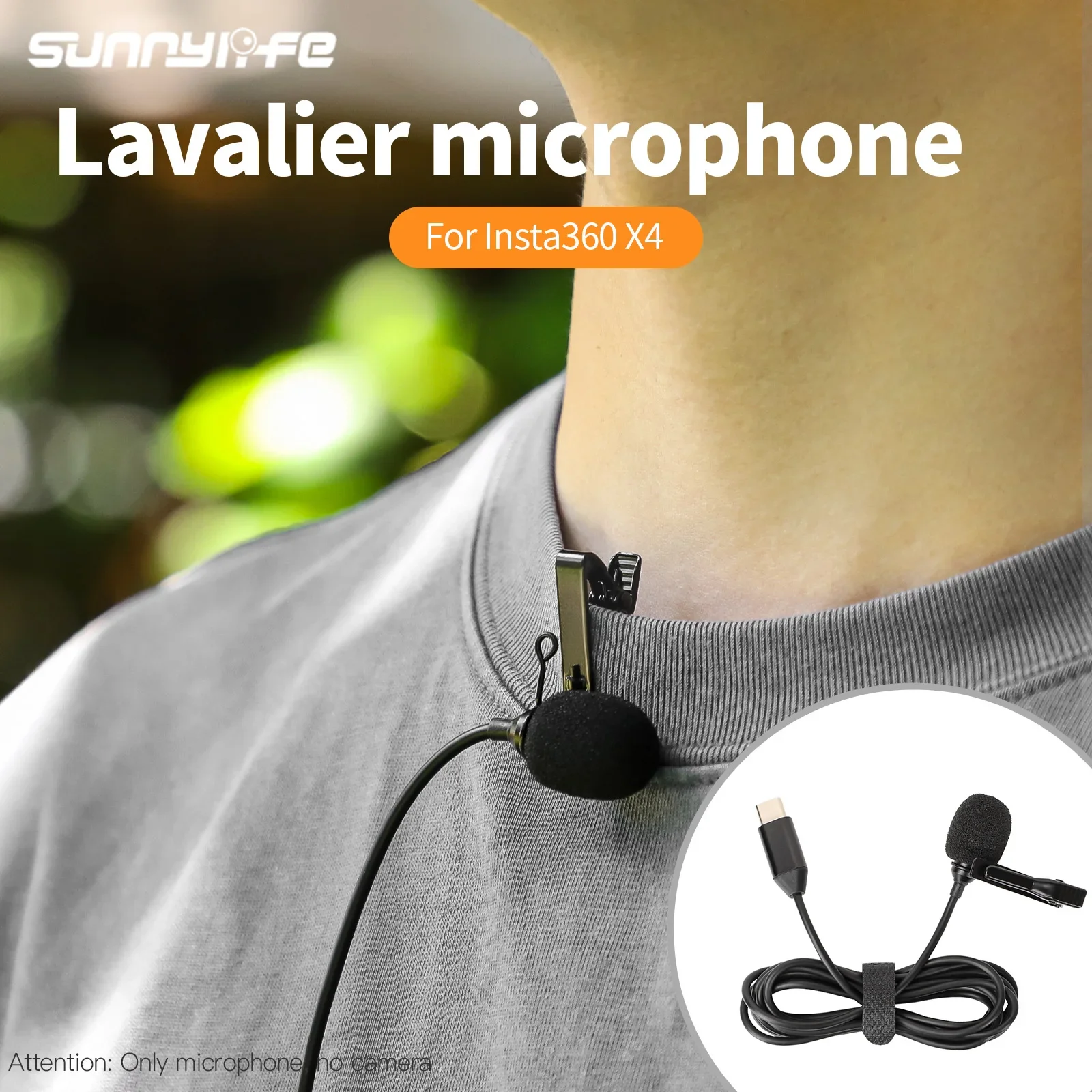 Sunnylife Lavalier Microphone For Insta360 X4 Professinal Exrernal Mic 360° Omnidrecitional Pickup HiFi SQ Mini Portables Mic