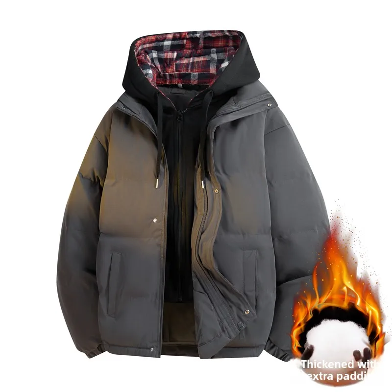 

American Retro Hooded Cotton Jaet for Men Thiened Bread Sle Cotton Coat Youth Winter Warm Outerwear Cleanfit Coat