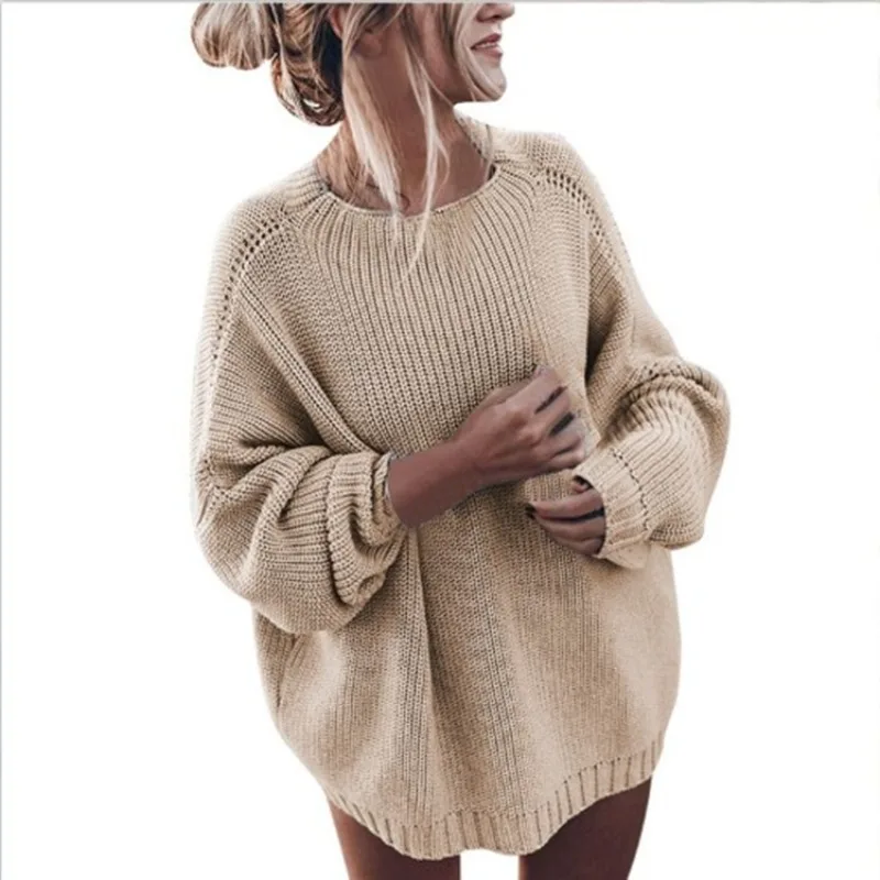 

Plus Size New Women's Pullover Top Casual Loose Round Neck Solid Color Knit Women Fashion Pullover Top
