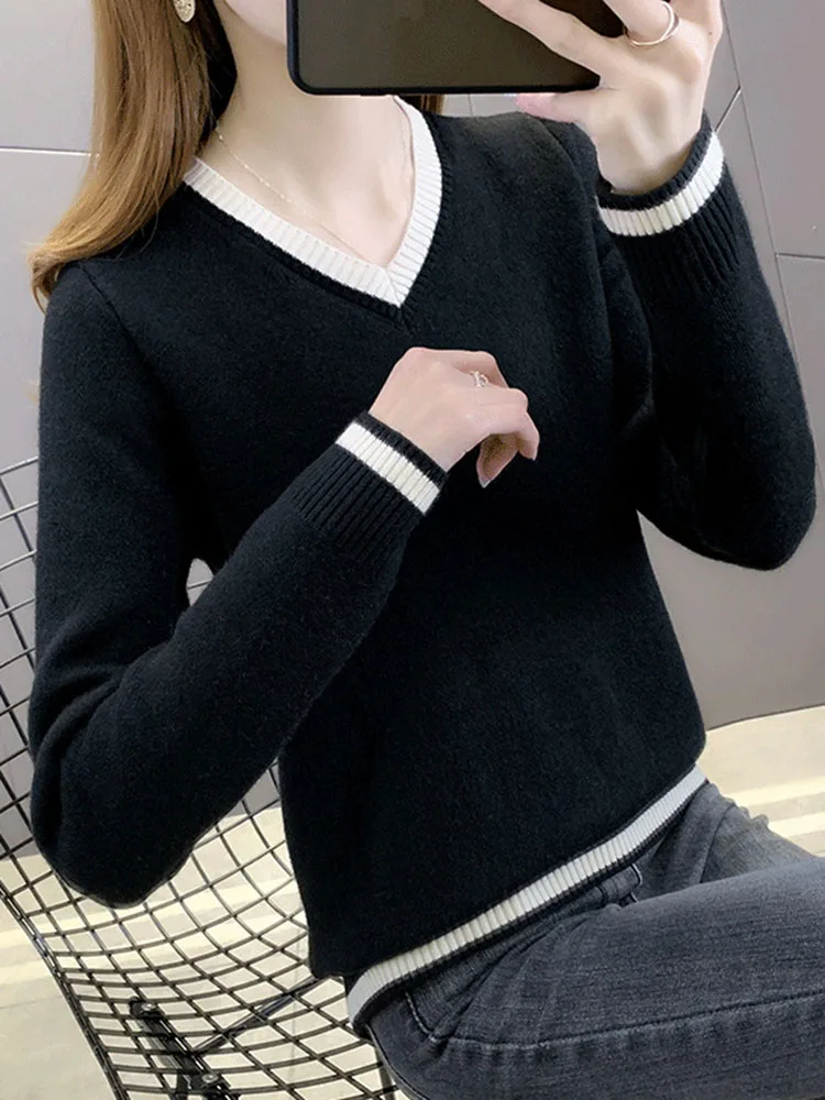 V-hals Plus Fluwelen Trui Bodem Tee Dames Casual Nieuwe Dikke Trui Warm Zacht Slanke Pluche Fleece Gevoerde Sueter Tops