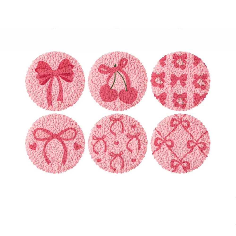 

GATYZTORY Punch Needle Coaster Kit Bow Easy DIY Punch Needle Embroidery Kit for Beginners Craft Cross Stitch Set Home Decoration