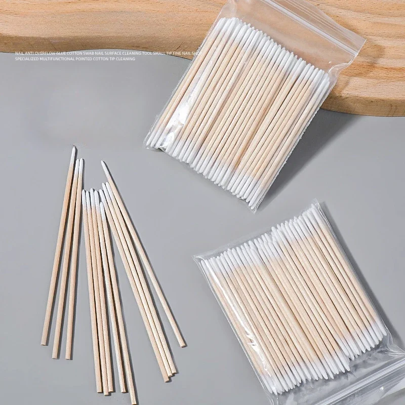 

100pcs Anti Overflow Adhesive Cotton Swab For Nails Surface Cleaning Double Head Wooden Cotton Stick Remover Eyelash Glue Tools