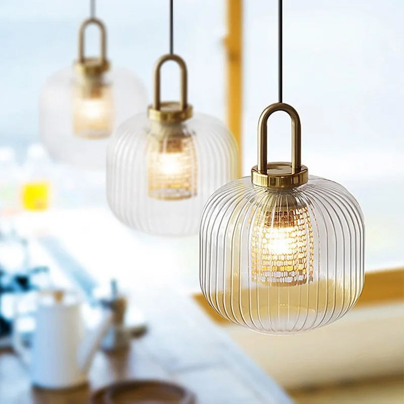 Modern Glass Pendant Light Striped Glass Single Head Chandelier Dining Room Kitchen Bedroom Bedside Living Room Home Decoration image 4