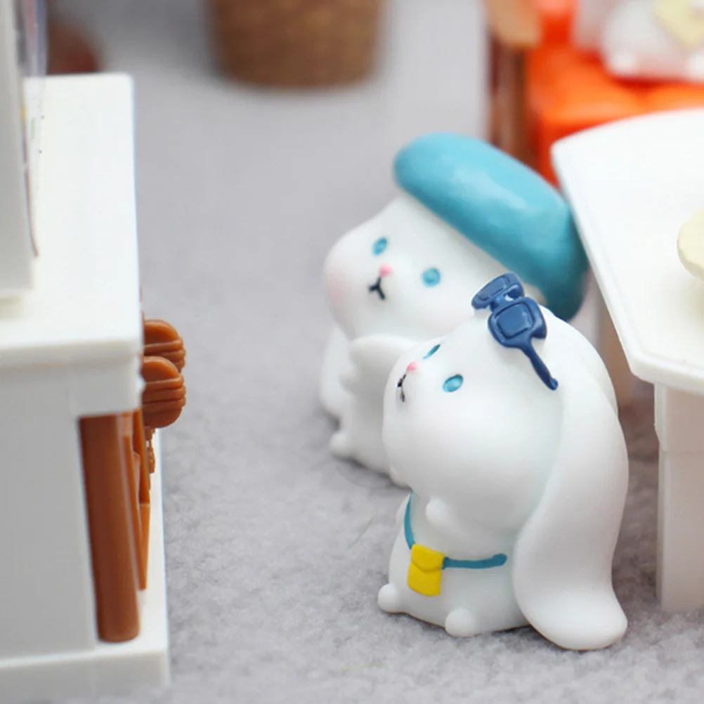 

8pcs Mini Rabbit Shape Decorative Resin Figure Durable Garden Home Office Desk Accessories Realistic Colorful Statue Sculpture