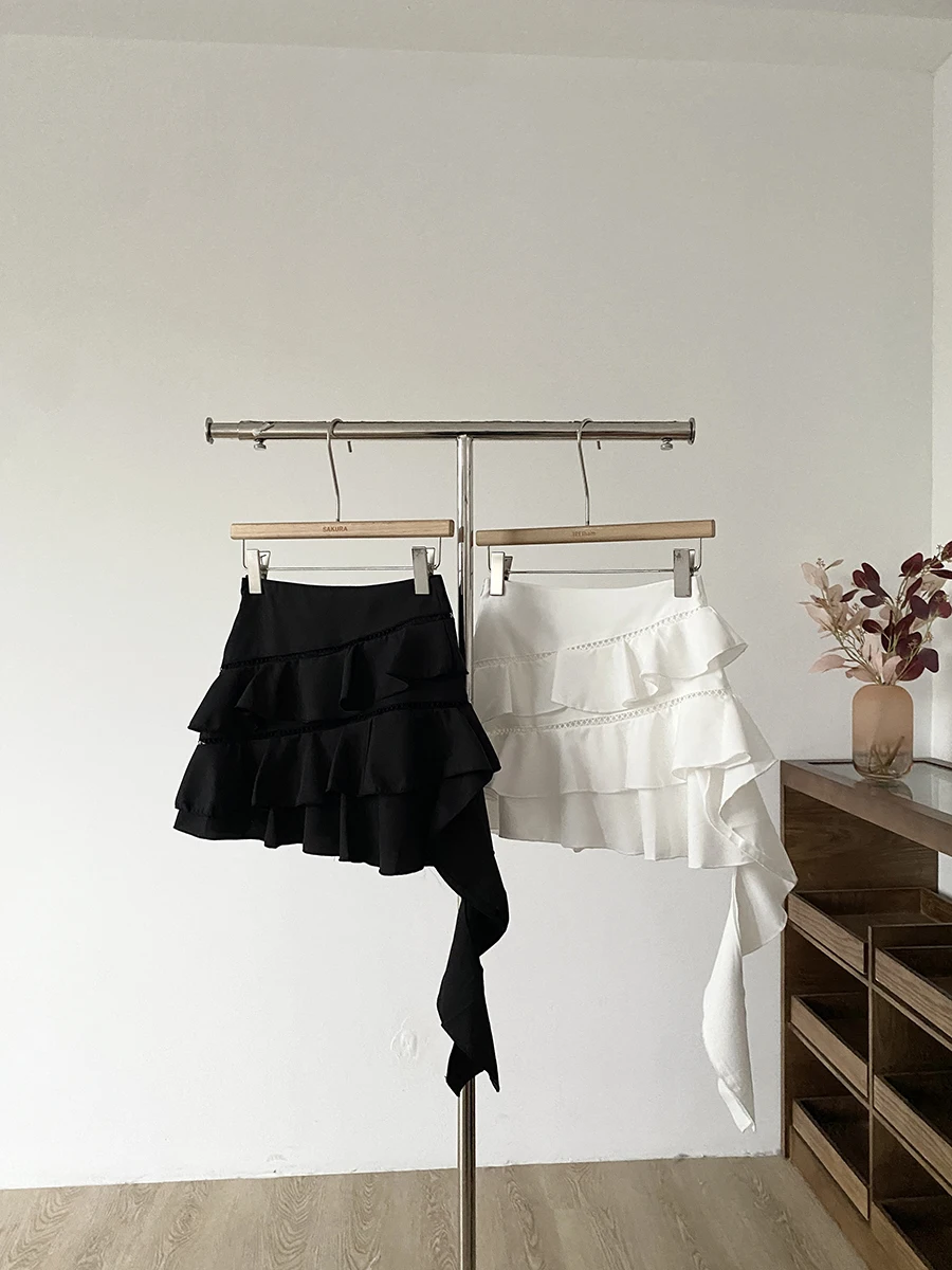 Summer 2025 High Waist A-Line  Skirt Women's Korean Style Floral  White Half-length Skirt for Young Girls Polyester F...
