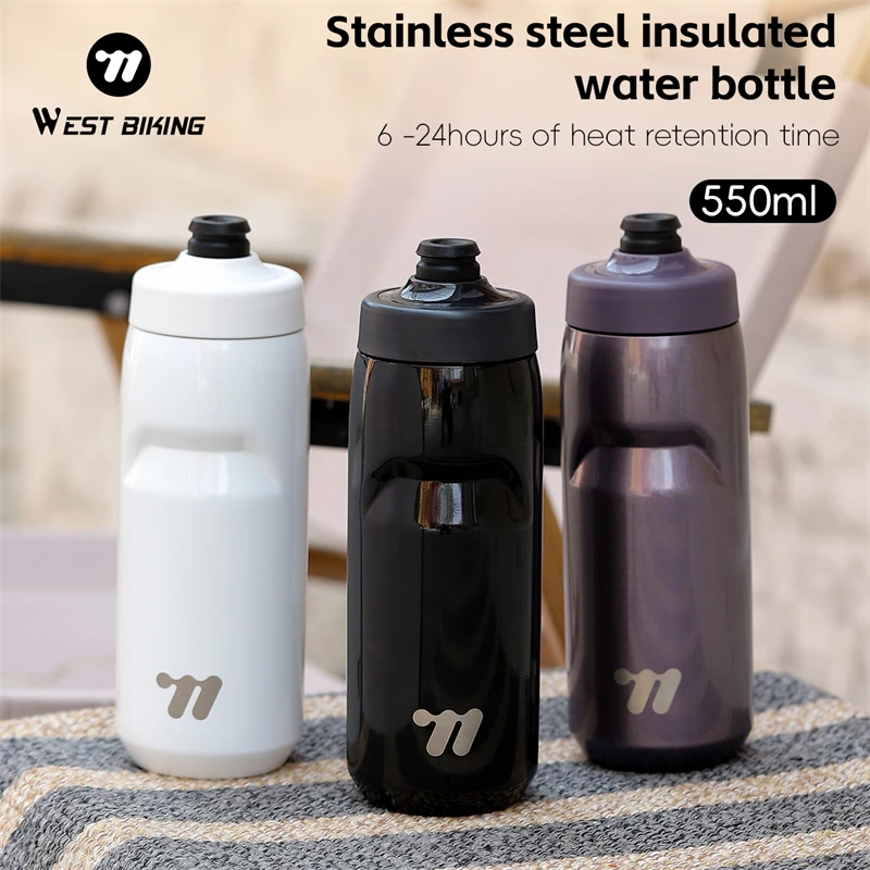 

WEST BIKING Stainless Steel Cycling Water Bottle 550ml Food-grade Silicone Bicycle Kettle Outdoor Sports Cup Bike Accessories