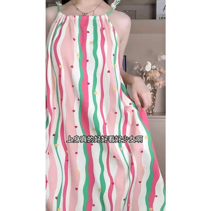 New Summer Girls Tank Top Pajamas with Chest Pad Women's Casual Home Sleep Dress Lightweight Ladies Loungewear Girls Sleepwear