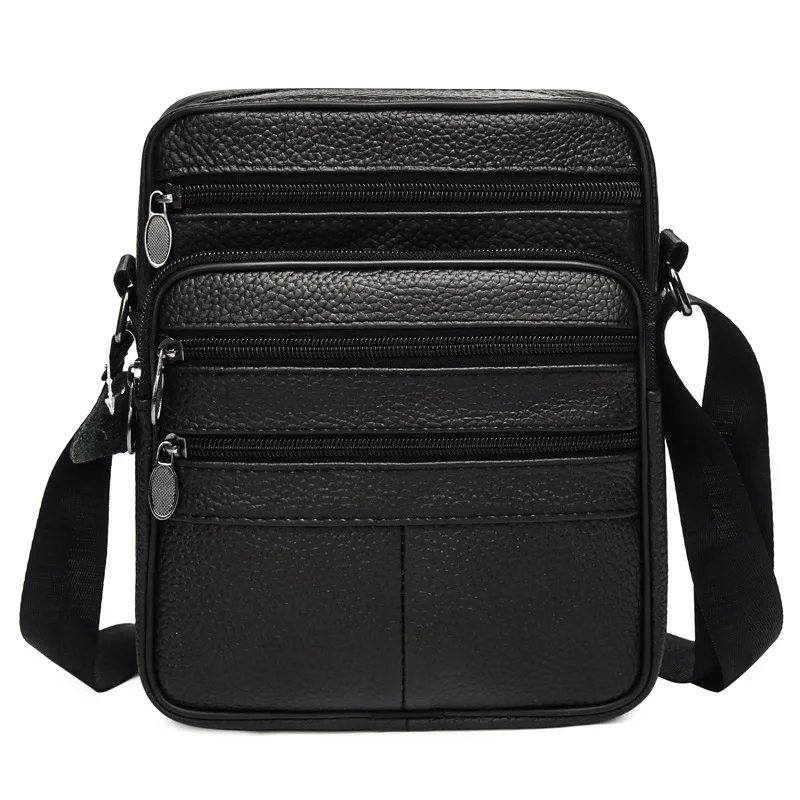 Real leather men's cross-body bag casual all shoulder cowhide backpack large capacity mobile phone storage